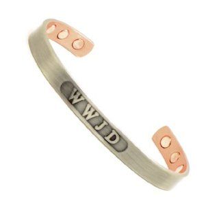 Men's Magnetic Copper WWJD Silver Golf Cuff Bracelet Jewelry