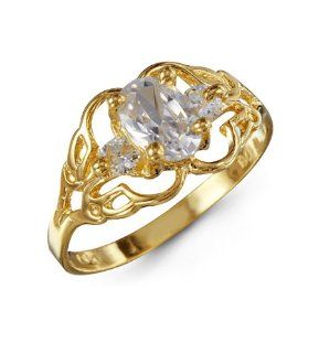 New 14k Yellow Gold Oval White CZ Womens Fashion Ring Jewelry