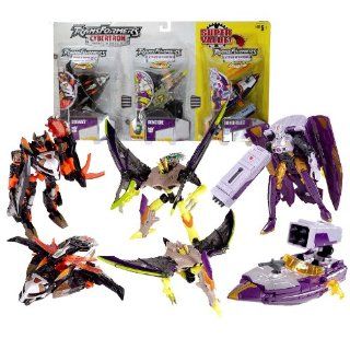 Hasbro Year 2006 Transformers Cybertron Primus Unleashed Series 3 Pack Deluxe Class 6 Inch Tall Robot Action Figure   Autobot/Decepticon SIDEWAYS (Vehicle Mode Cybertronian Jet), Deception BRIMSTONE (Beast Mode Pterodactyl) and Decepticon THUNDERBLAST (V