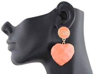 2 Pairs of Peach with Gold Greek Key Design with Danging Rippled Heart Stud Earrings Jewelry
