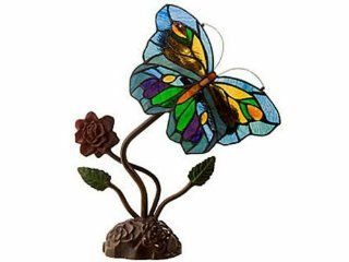Warehouse of Tiffany 2623+BB727 Tiffany style Butterfly and Red Rose Accent Lamp, Green/Blue   Table Lamps  