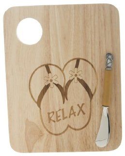 Flip Flop Sandals Wooden Serving Board With Spreader Cheese Spreaders Kitchen & Dining