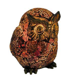Amber Crackle Glass Owl Accent Lamp Bronzed Base   Table Lamps  