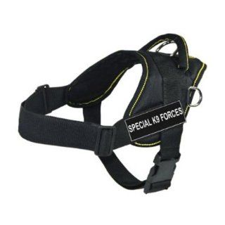 DT Fun Works Harness, Special K9 Forces, Black With Yellow Trim, Medium   Fits Girth Size 28 Inch to 34 Inch  Pet Harnesses 