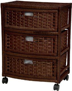 Oriental Furniture Attractive Practical Most Affordable Nightstand End Tables, 23 Inch 3 Drawer Woven Plant Fiber Rattan Style Storage Chest, Mocha   Laundry Hampers