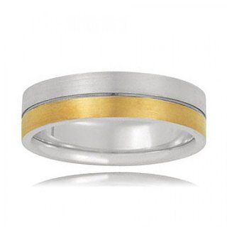 14k Rhodium Plated Gold and Silver Two Sided Polished Wedding Ring GEMaffair Jewelry