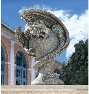 Gothic Medieval Winged Dragon Orb Statue Sculpture Figurine   Outdoor Statues