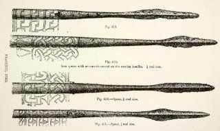 1889 Wood Engraving Kragehul Find Spears Iron Viking Age Weapons Archaeological   Original In Text Wood Engraving   Prints