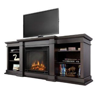 Real Flame Fresno Indoor TV Stand Electric Fireplace in Dark Walnut   Gel Fuel Fireplaces