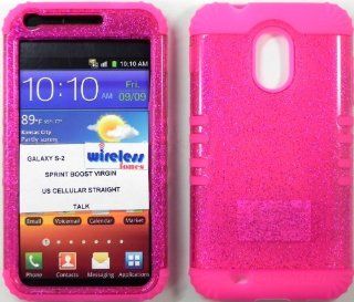 Heavy duty double impact hybrid Cover case Pink Glitter hard snap on over Pink soft silicone with Touch Pen, Zebra Earpiece, Winder and multi fiber cleaning cloth for SAMSUNG S2 Galaxy EPIC 4G TOUCH D710 R760 for SPRINT/BOOST MOBILE/VIRGIN MOBILE/US CELLUL