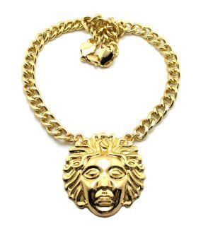 Gold Large Medusa Head Pendant with a 10mm 18 Inch Link Chain Jewelry