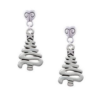 Christmas Tree Zig Zag Silver Scroll Heart Post Earrings Dangle Earrings Jewelry