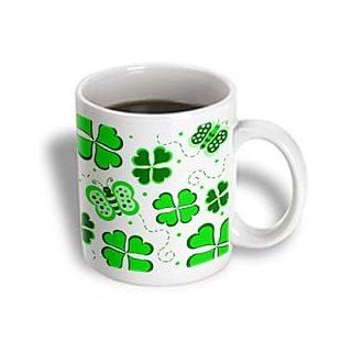 3dRose Green and White Butterfly and Shamrock Design Ceramic Mug, 15 Ounce Kitchen & Dining