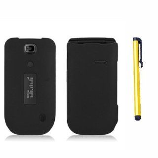 Hard Plastic Snap on Cover Fits Alcatel 768 Black Rubberized + A Gold Color Stylus/Pen MetroPCS Cell Phones & Accessories