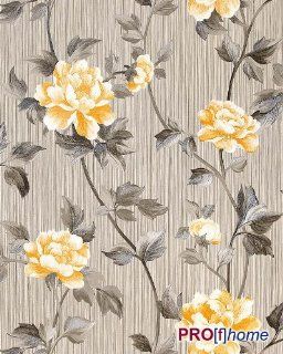 EDEM 768 32 Retro stripes 3D look flowers wallpaper grey cream anthracite gold  57 sq ft  