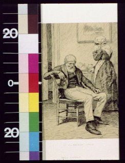 Dejected man sitting in chair, weeping woman   Prints
