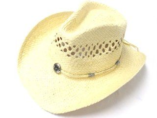 New Trendy Vintage Fashion Straw Western Cowboy Cowgirl Hat Western Wear in Cream Jewelry