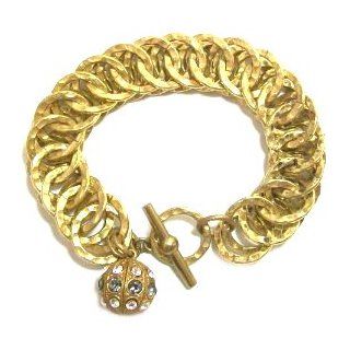 Catherine Popesco 14K Gold Plated Chunky Circle Link Bracelet with Swarovski Crystal Ball Charm Bangle Bracelets Jewelry