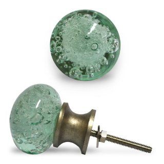 Set of 3 Acqua Round Glass Cabinet Knobs with Air Bubbles   Cabinet And Furniture Knobs  