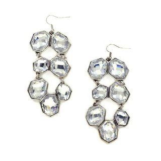 Silver Faceted Stone Dangling Earrings Jewelry