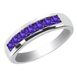 0.70 Ct Round Purple VS Amethyst 18K White Gold Men's Wedding Band Ring Jewelry