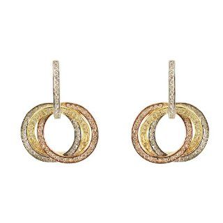 Sterling Silver Yellow and Rose Gold Tone White CZ Tri Color Linked Circles Earrings Jewelry