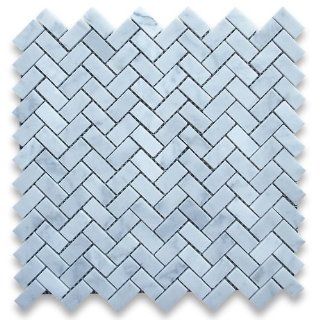 Carrara White Italian Carrera Marble Herringbone Mosaic Tile 5/8 x 1 1/4 Honed   Backsplash Tiles Herringbone Pattern  
