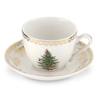 Spode Christmas Tree Gold Teacup and Saucer, Set of 4 Kitchen & Dining
