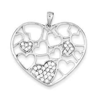 Sterling Silver Polished & CZ Hearts Pendant Jewelry