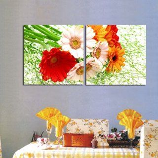 2 pieces Large Modern Abstract Art Oil Painting Wall Decals canvas （no frame）Small chrysanthemum 