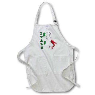3dRose apr_63167_1 The Flag of Italy in The Outline Map of The Country and Name, Italy Full Length Apron with Pockets, 22 by 30 Inch, White  