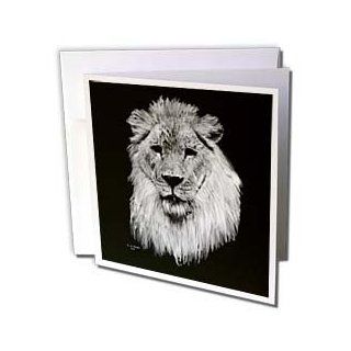 gc_26786_2 777images Digital Paintings Wildlife   Digital Painting of a lion in white over black   Greeting Cards 12 Greeting Cards with envelopes  Blank Greeting Cards 