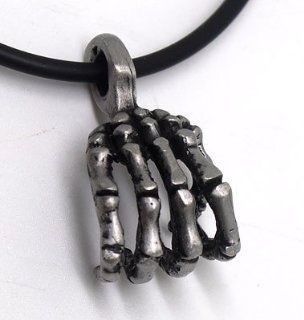 GOTHIC HAND BONE SKELETON Corpse/Ghost/bones Pewter Pendant/Amulet/Charm Necklace UNPOLISHED NON SHINY Jewelry