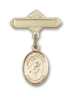 JewelsObsession's 14K Gold Baby Badge with St. Robert Bellarmine Charm and Polished Badge Pin Jewels Obsession Jewelry