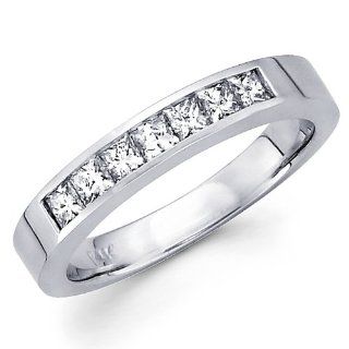 14K White Gold 7 Stone Princess cut Diamond COMFORT FIT Anniversary Wedding Ring Band (0.52 CTW., G H Color, SI Clarity) The World Jewelry Center Jewelry