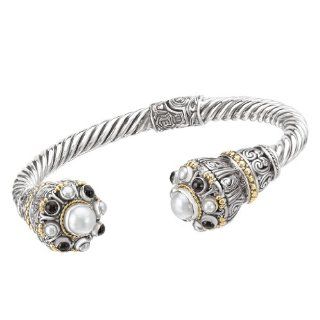 925 Silver, Freshwater Pearl & Onyx Cuff Bracelet with 18k Gold Accents Firenze Collection Jewelry