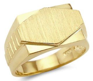 14k Yellow Gold Mens Large Plate Diamond Shape Ring Jewelry