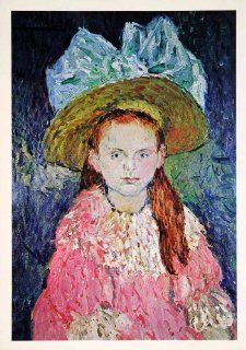 1965 Print Pablo Picasso Girl Hat Dress Pink Bonnet Portrait Art Blue Period   Original Color Print  