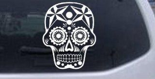 Tattoo Sugar Skull Nautical Star Skulls Car or Truck Window or Laptop Decal Sticker    White 6in X 4.9in Automotive