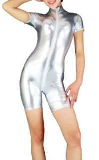 Silver Spandex Unitard, Made of Shiny Metallic Spandex (Medium) Clothing