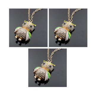 Rhinestone Fashion Owl Long Necklace Njf762 n5676   3 Pcs Chain Necklaces Jewelry