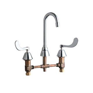 Chicago Faucets 785 CP Deck Mount 8 Inch Widespread Kitchen Faucet with Wristblade Handles, Chrome   Touch On Kitchen Sink Faucets  