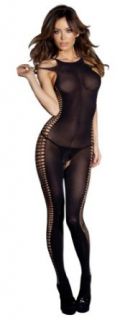 Costume Adventure Women's Black Opaque Bodystocking With Open Crotch Design Clothing