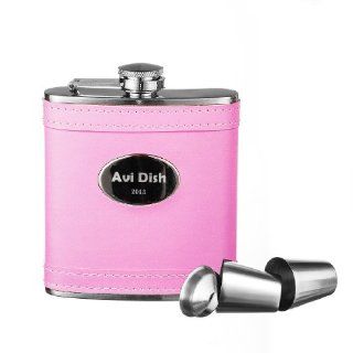 Green Ace  Personalized 6oz Oval Pink Wrapped Flask Gift Set in Gift Box, Free Engraving Kitchen & Dining