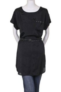 Silvergate Studded Belted Satin Tunic Blouse Top Black Large