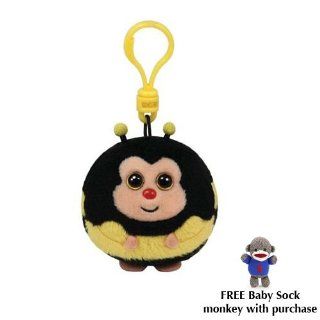 Ty Beanie Ballz   (Plastic Key Clip) ZIPS the Bee w/ Free Baby Sock Monkey Toys & Games
