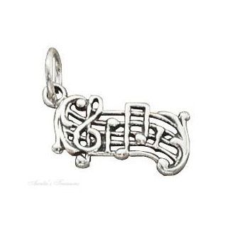 Sterling Silver 18" .8mm Wide Box Chain Necklace With Treble Clef Music Notes On Music Staff Stave Pendant Jewelry