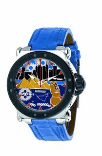 Gio Monaco Men's 767 A2 Graffiti Automatic Geographic Scenes Dial Blue Alligator Leather Watch Watches
