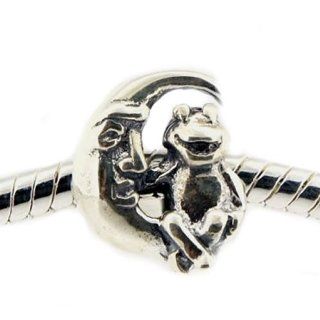 "Frog on Moon Charm " Charm Bead for Pandora, Biagi, Chamilia, Troll and More Bracelets Jewelry