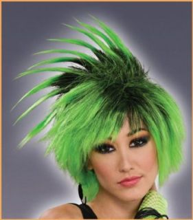 Spiked Punk Halloween Wig Green/Black Clothing